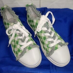 Green Gingham Sneakers,  Size 8.5